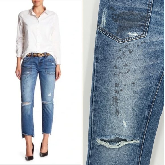 One Teaspoon Awesome Baggies Distressed Raw Step Hem Jeans Womens Mid Rise sz 26 - Picture 12 of 12